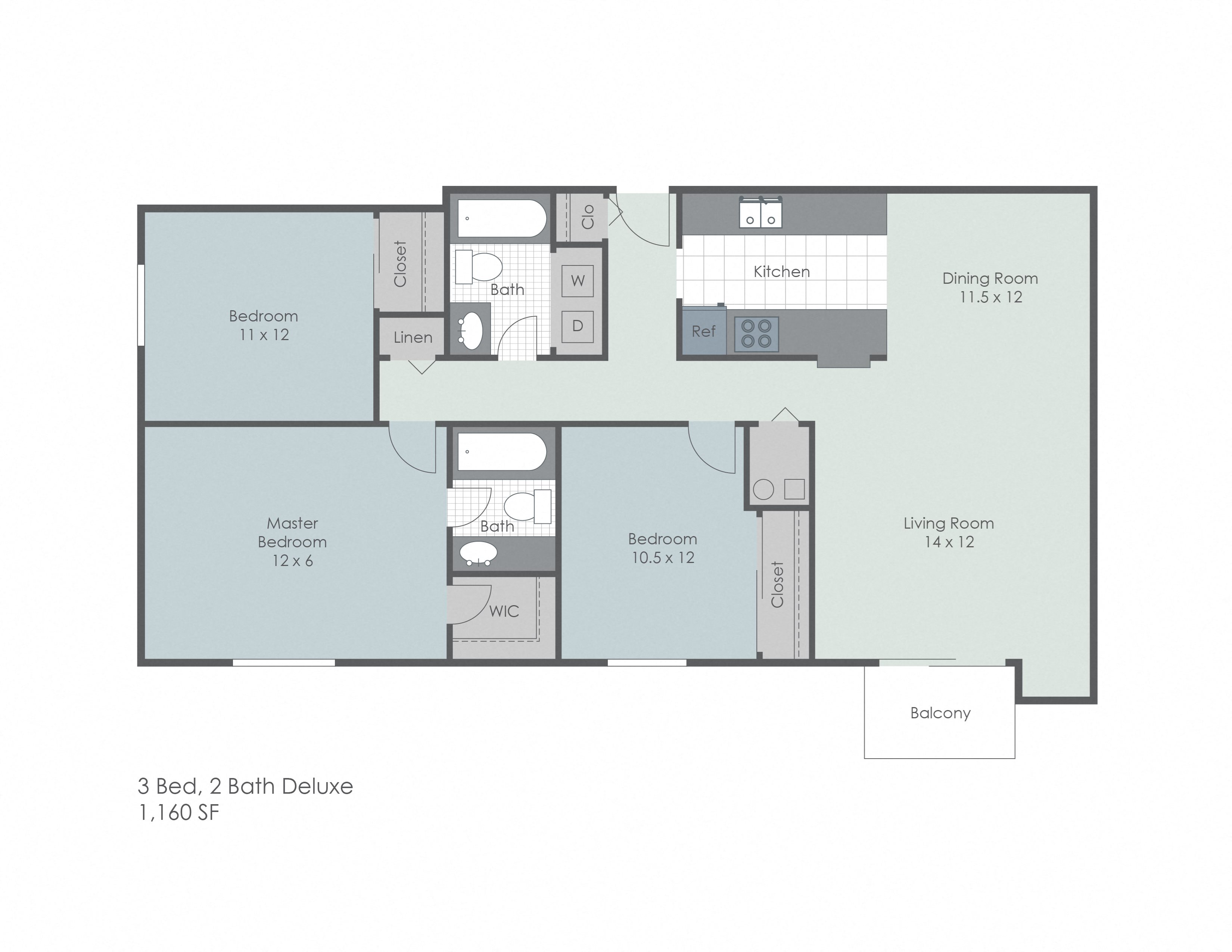Three bedroom two bath floor plan